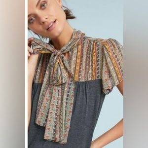 Anthropologie Women’s Tiny Kari Chiffon Neck Tie Blouse Coquette Academia NWT